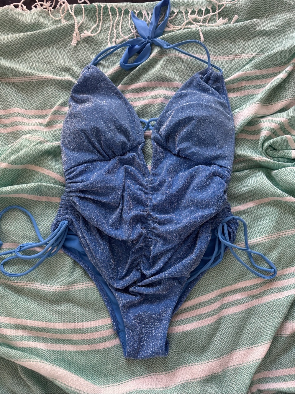 Swimsuits For All Shimmery Royal Blue Ruched Halter One-Piece